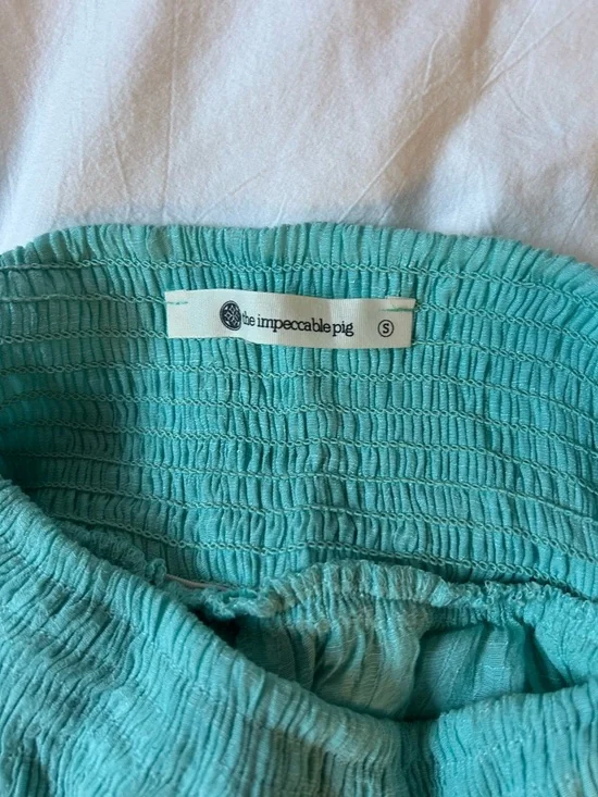 The Impeccable Pig Teal Ruffled Mini Skirt - Picture 2 of 2